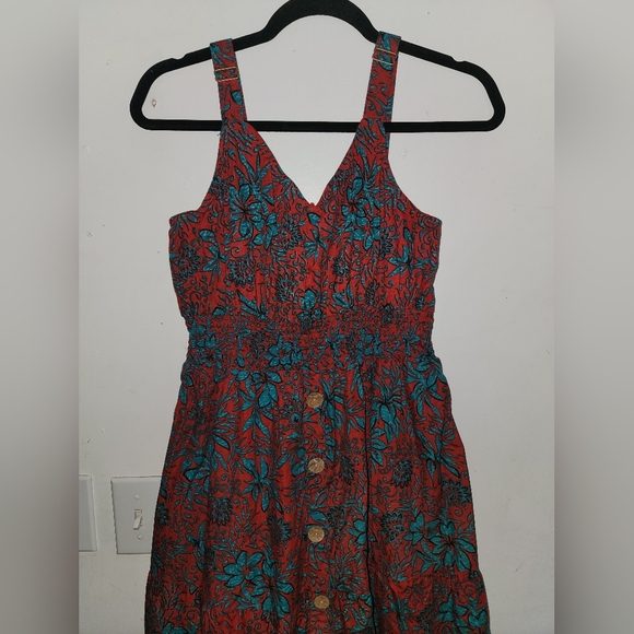 NAOO Artsy Floral Tiered Bohemian Long Flowy Sundress M Wooden Buttons - Picture 3 of 7